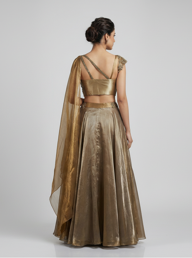Onyx Aura Metallic Organza Lehenga
