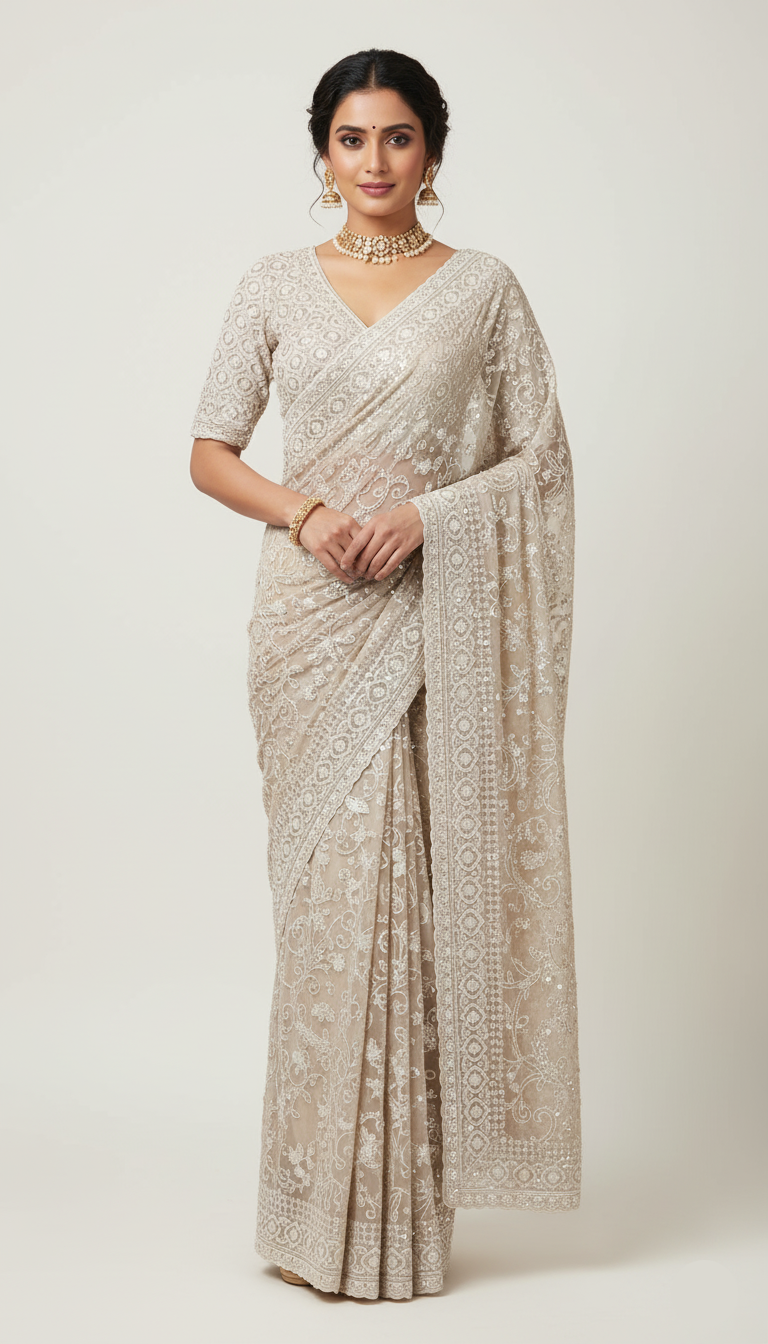 Silver Mist Fully Embroidered Saree (1684 GS-102)