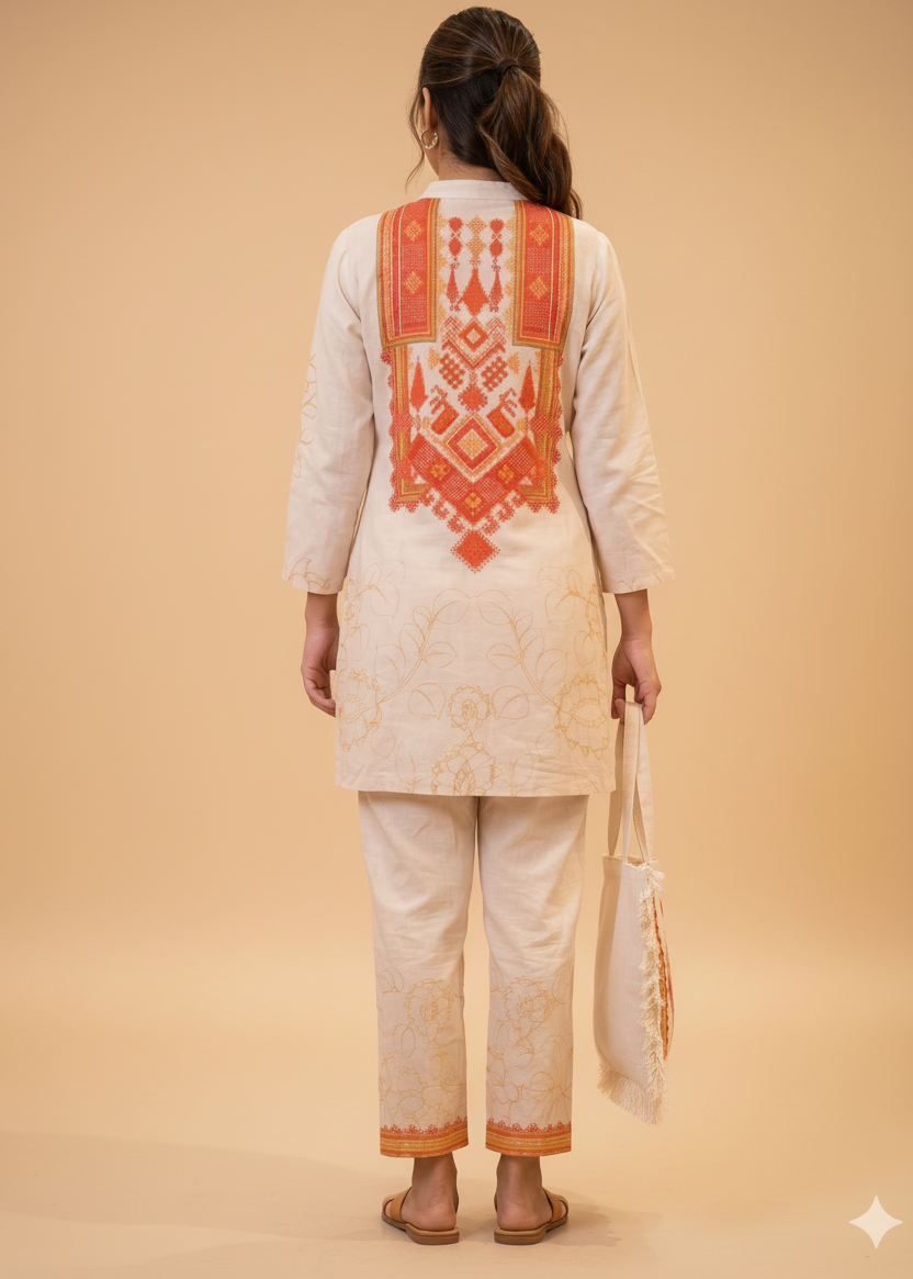 Artisanal Ivory Linen-Blend Co-ord Set