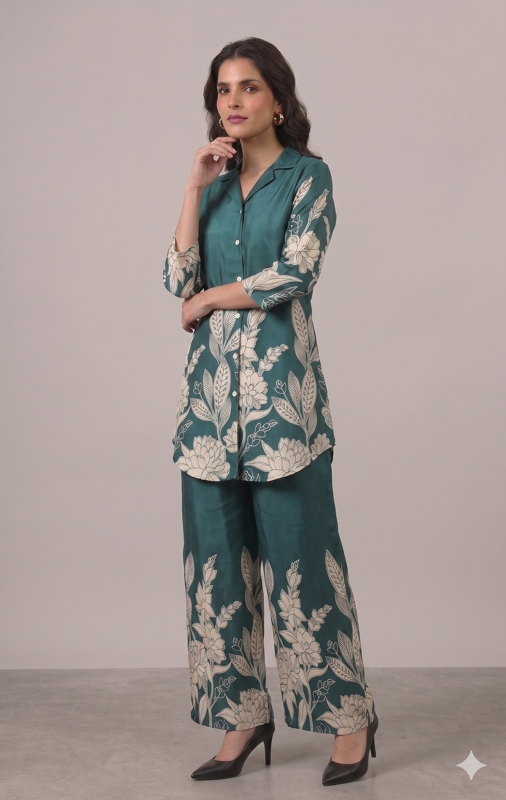 Emerald Flora Notch-Collar Co-ord Set Main image