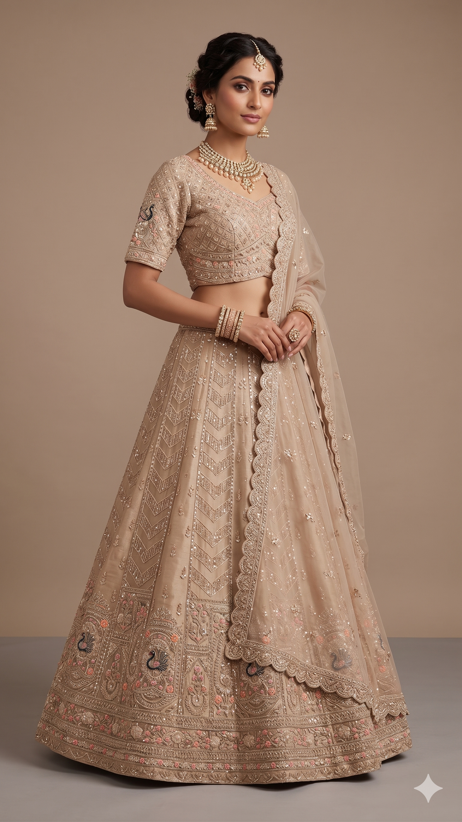 Champagne Gold Embroidered Lehenga Set Main image