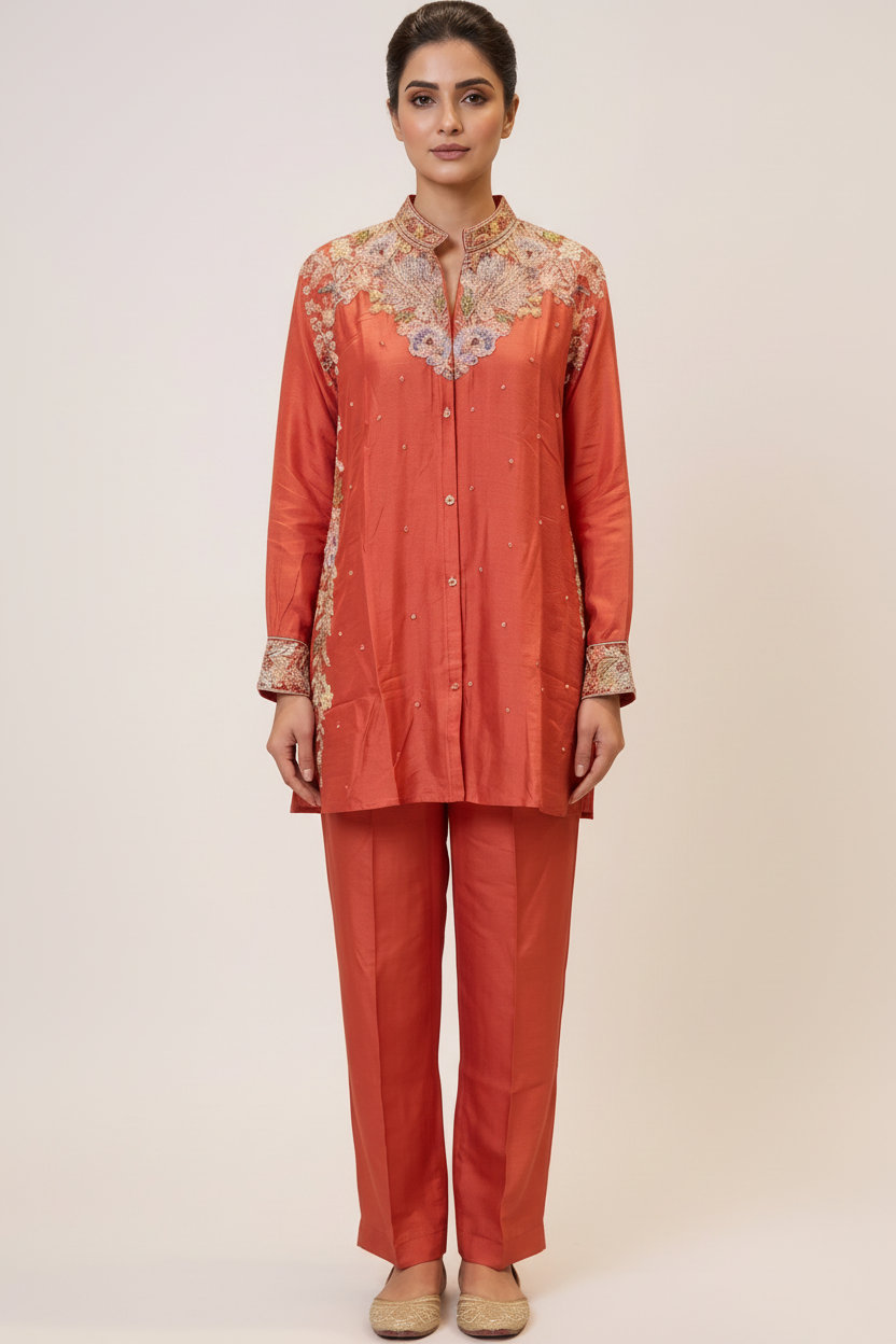 Floral Threadword Silk Tunic Set Main image