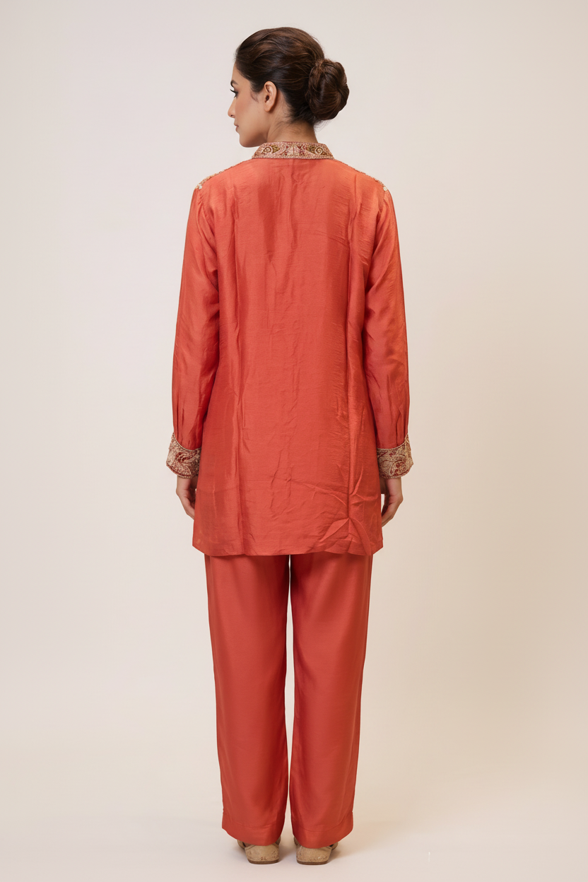 Floral Threadword Silk Tunic Set