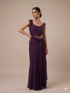 Deep Wine Pre-Stiched Drape Saree