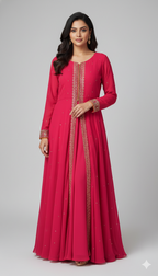 Rani Pink Leheriya Anarkali Set