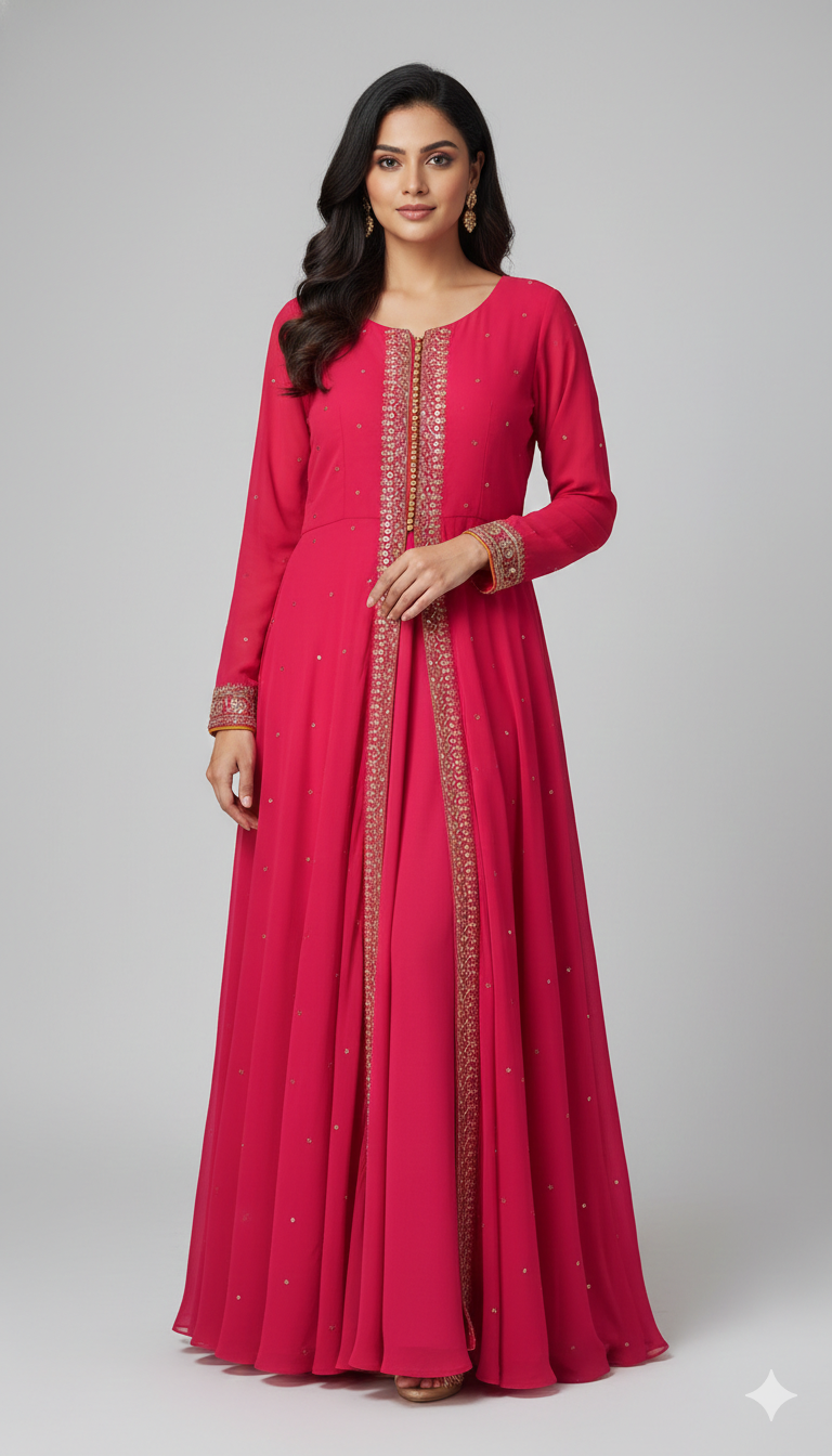 Rani Pink Leheriya Anarkali Set