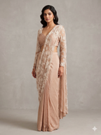 Beige Rose Pre-Stitched Saree