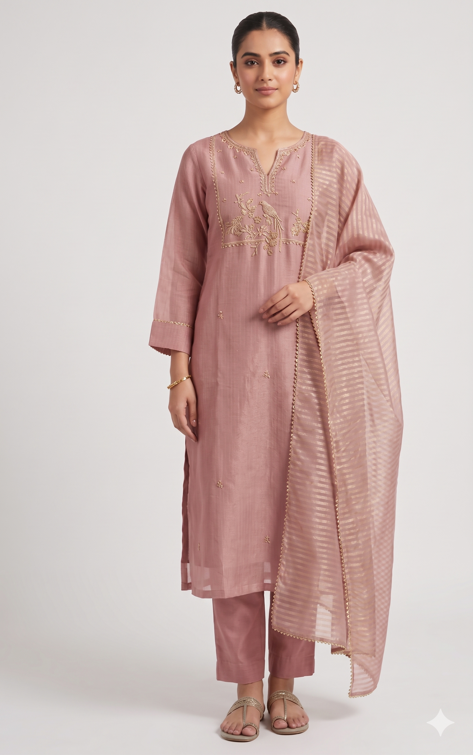 Embroidered Silk Pant Suit Set