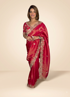 Heavy Embroidered Crimson Red Saree