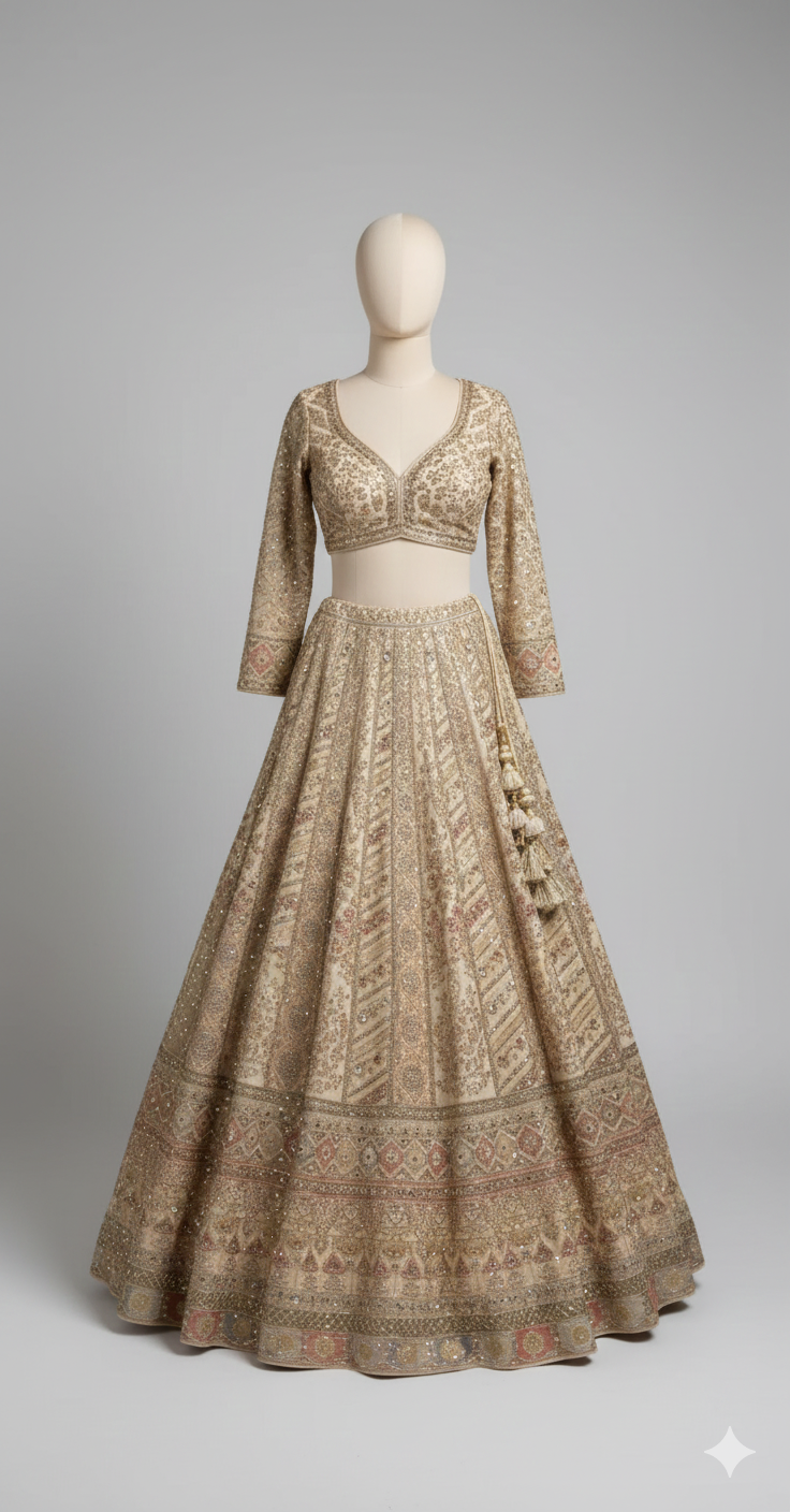 Detailed Ivory and Multi-Tone Embroidered Lehenga (LH-3117 D-19)