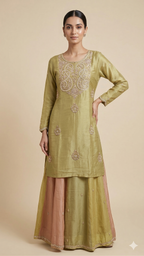 Embroidered Kurta with Dual-Tone Skirt