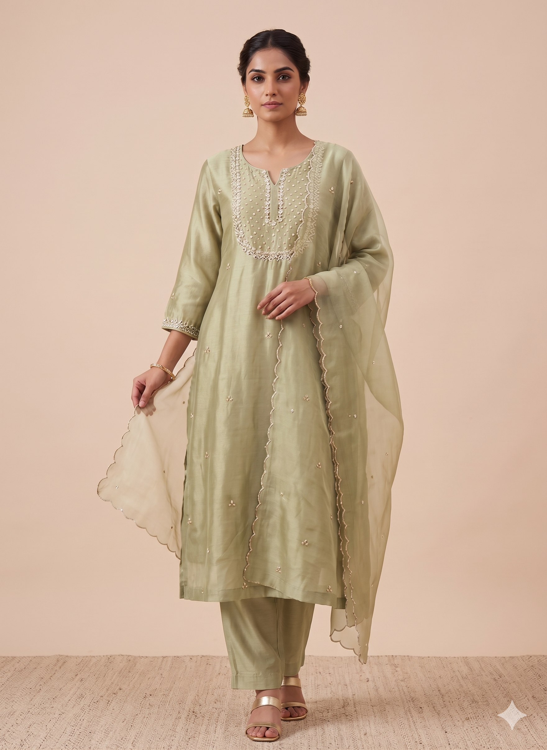 Tissue Silk Suit Set with Hand-Embroidery Main image