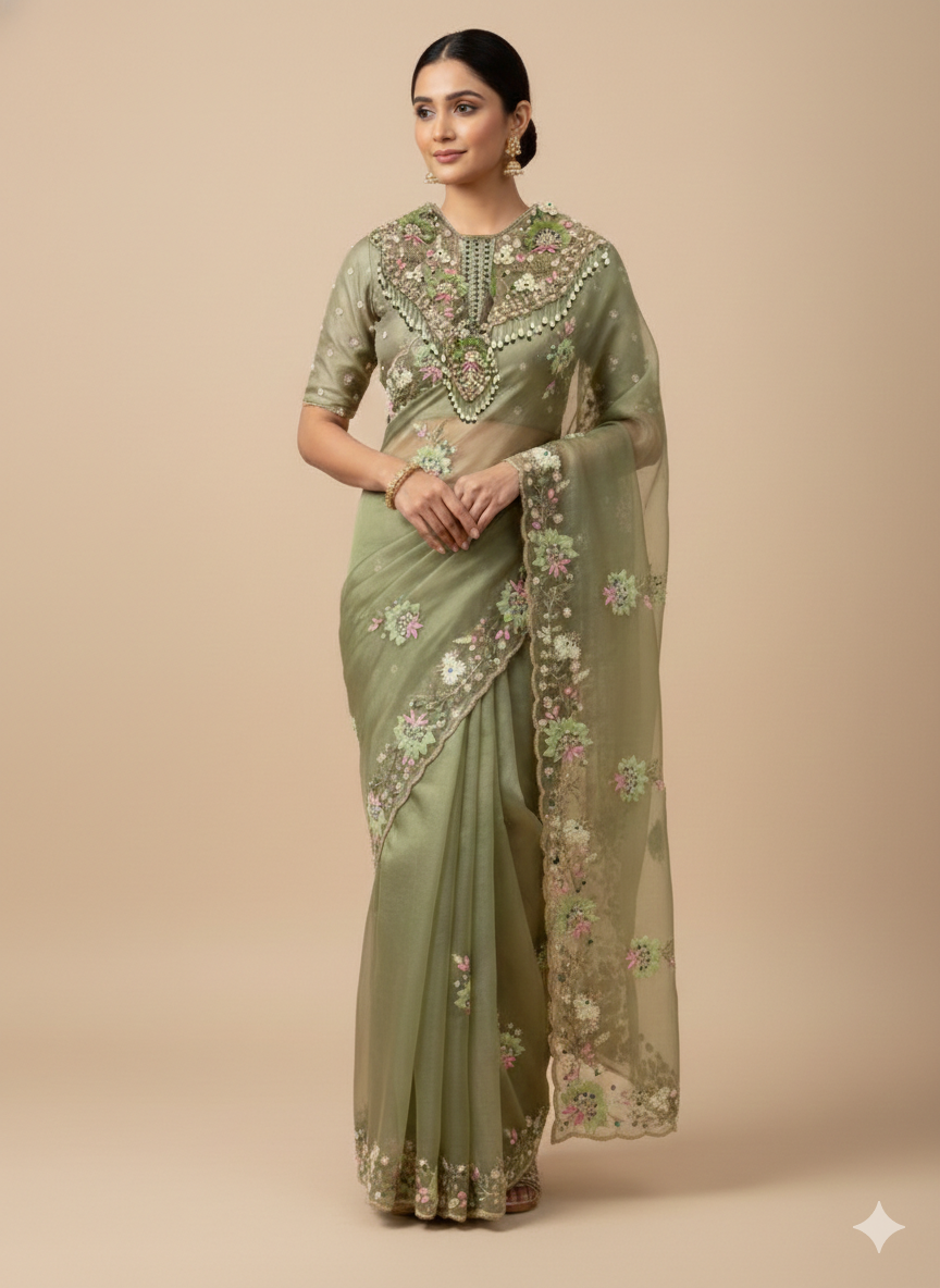 Sage Blossom Cape Saree