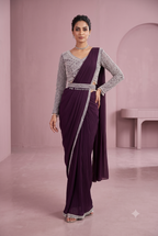 Geometric Embroidered Pre-Draped Saree