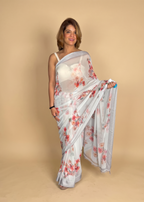 Elegant Off-White Floral Printed Saree