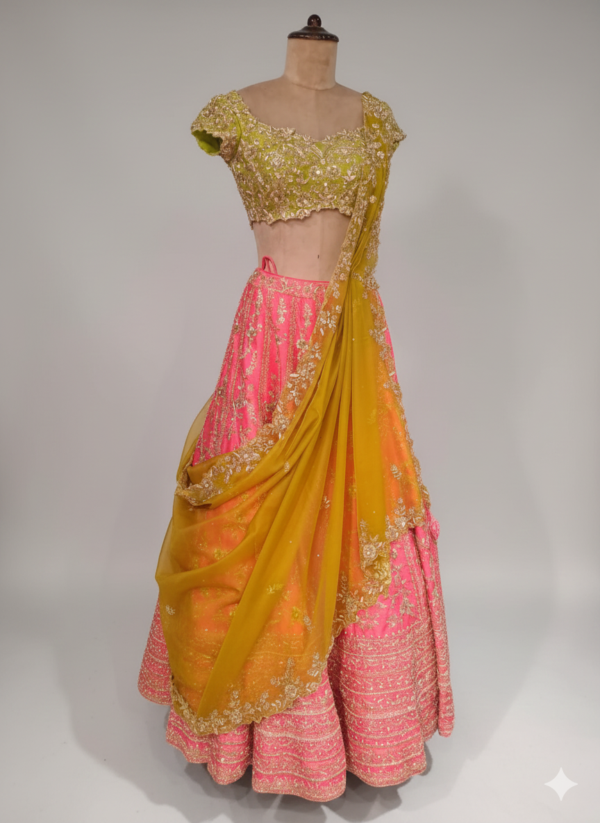 Pink and Lime Green Luxury Lehenga (PN-7842 M-58)