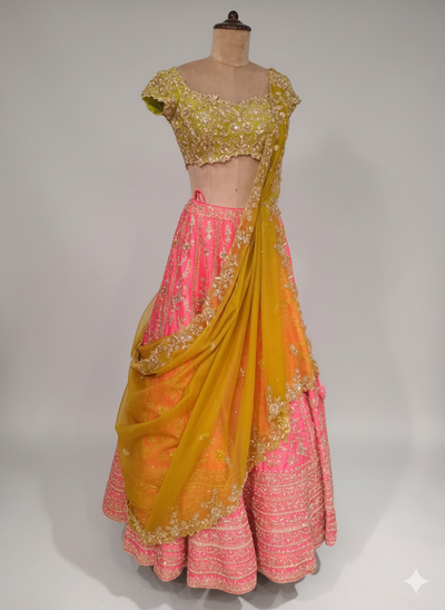 Pink and Lime Green Luxury Lehenga (PN-7842 M-58)
