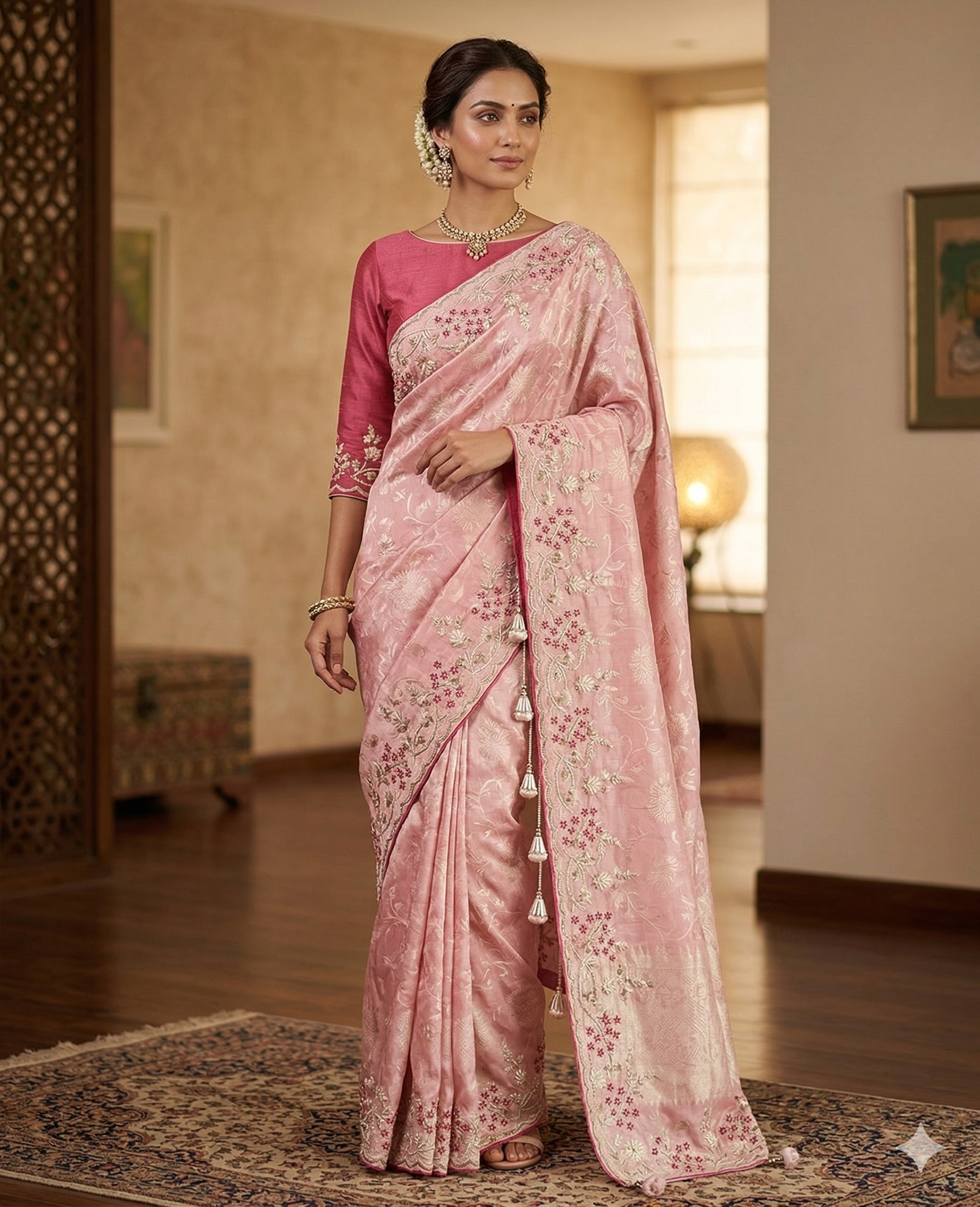 Pink Ombre Saree with Floral Embroidery Main image