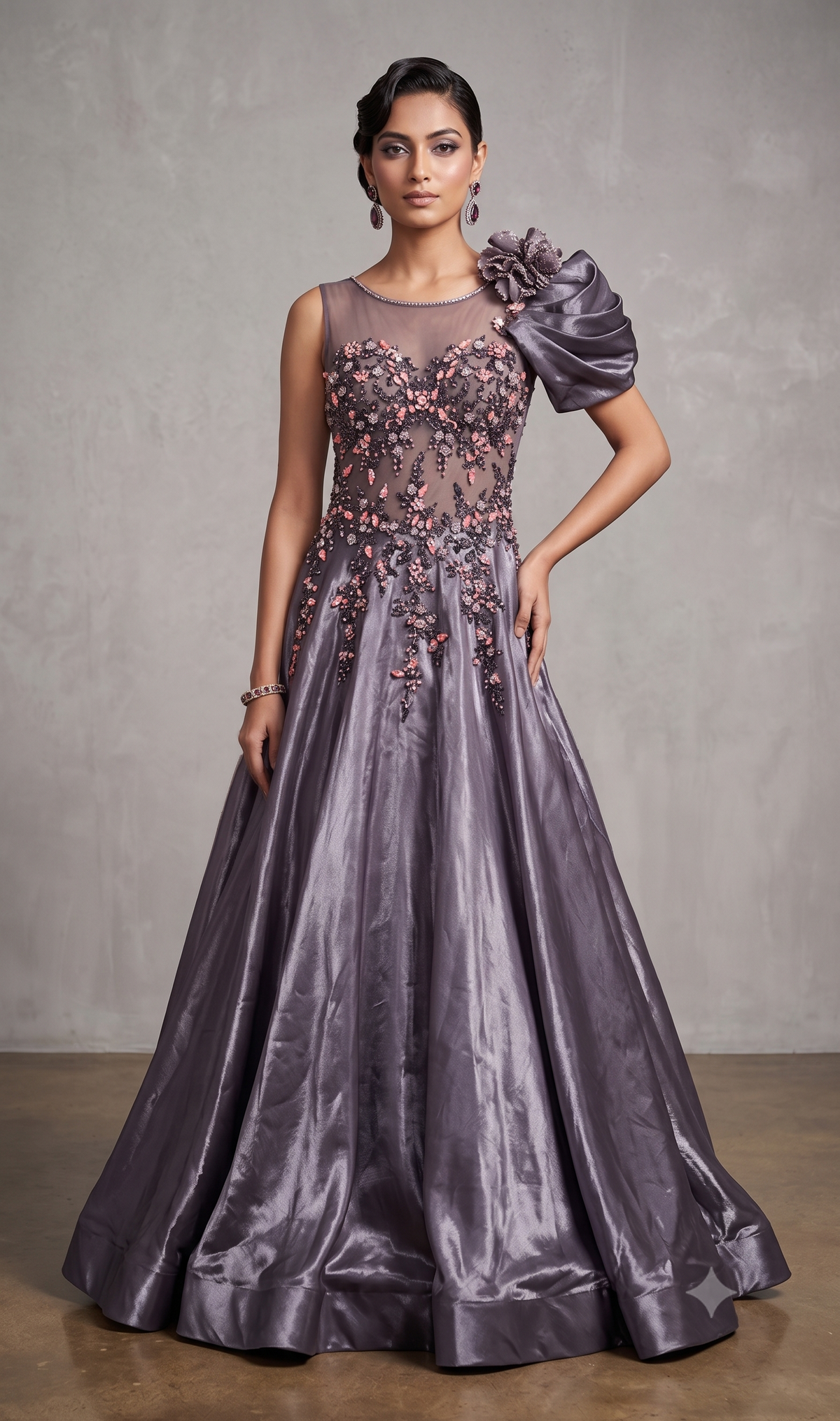 Charcoal Amethyst Sculpted Rosette Gown