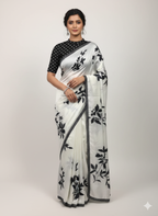 White Blossom Satin Saree (586 GS-11)
