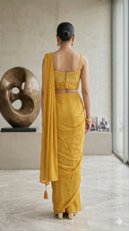 Yellow Pre-Stitched Drape Saree