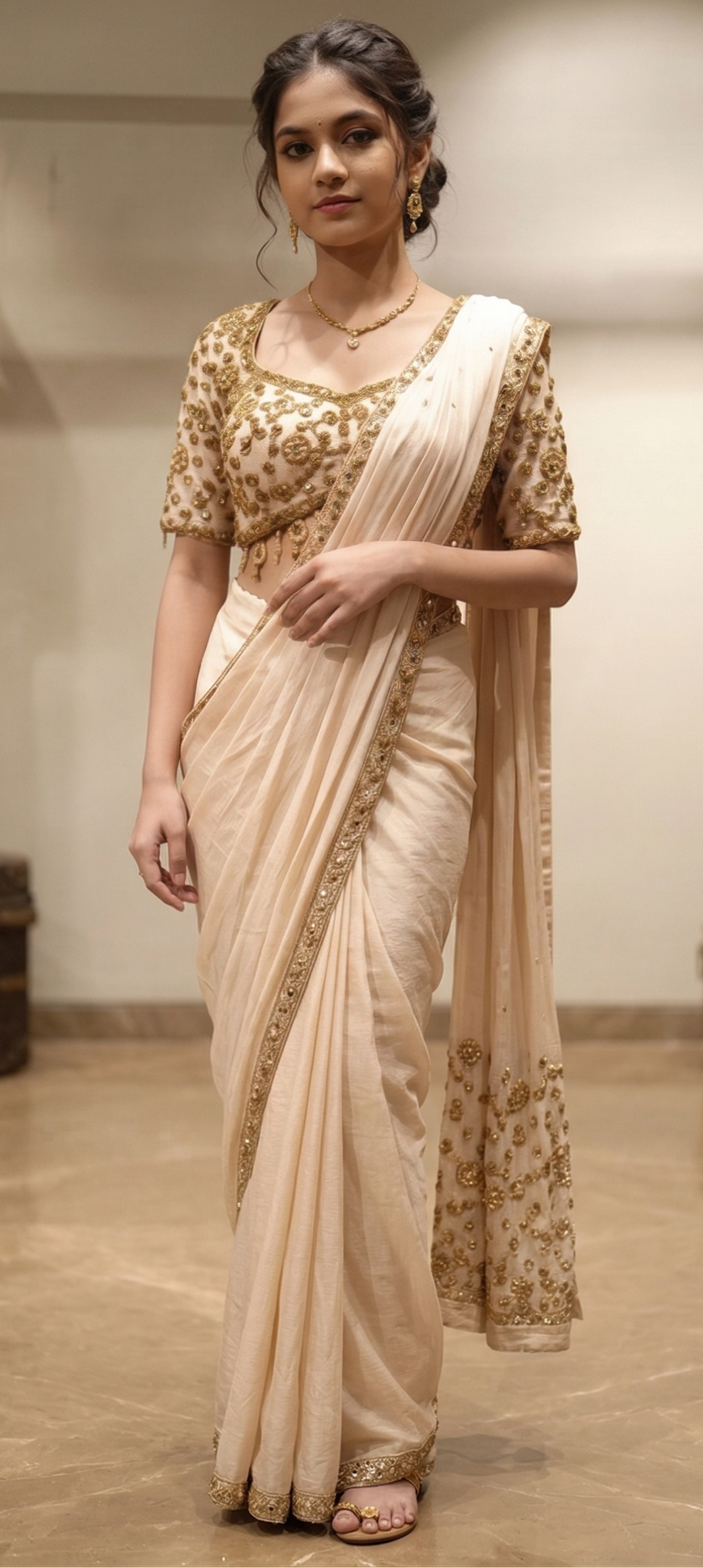 Champagne: Georgette Pre-Draped Saree Main image
