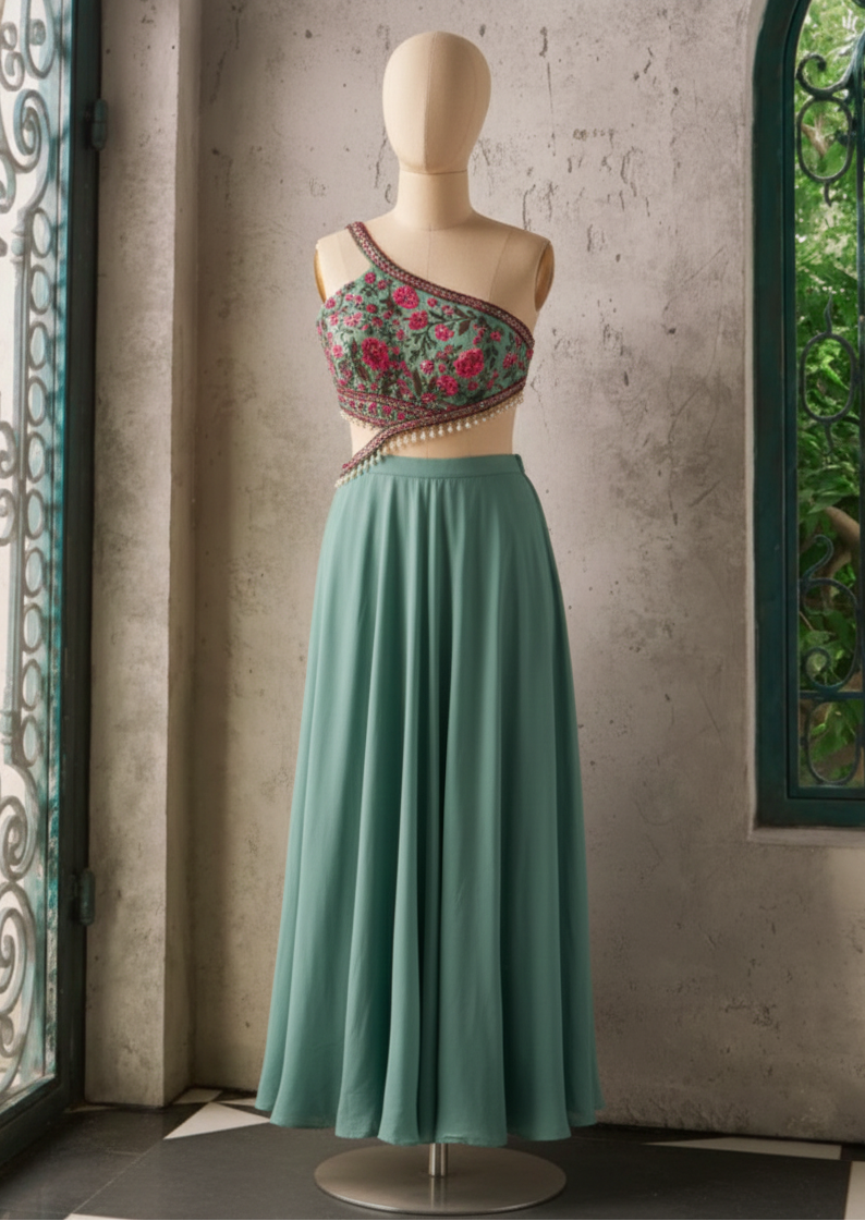 Golden Yellow One-Shoulder Ensemble (Indo-Western) (ARROW M-24)