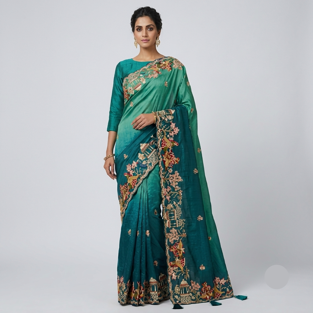Blue Jimmy Choo Saree with Traditional Embroidery Main image