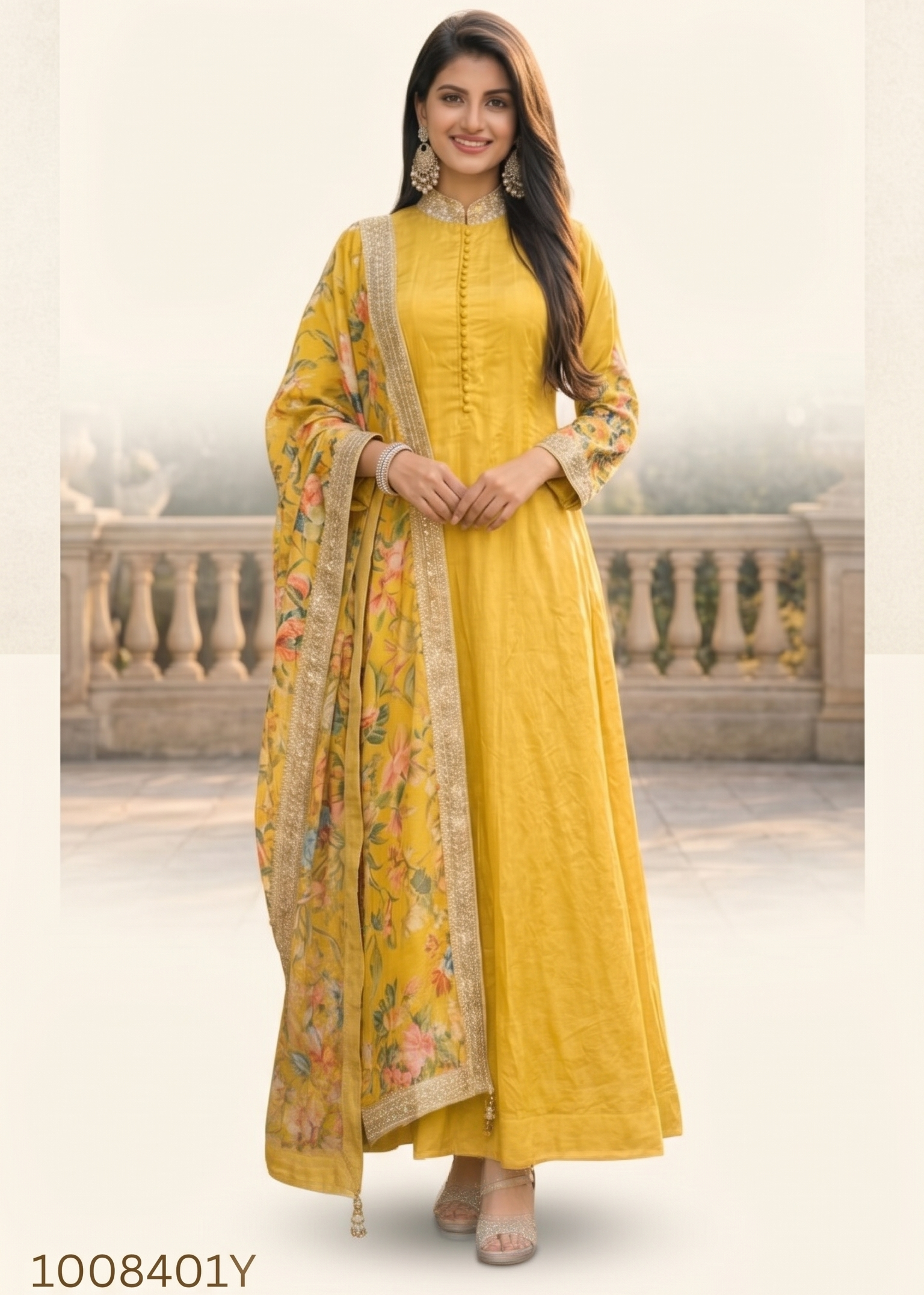 Ivory Serenade: Floor-Length Silk Anarkali Set