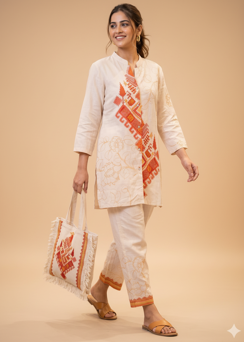 Artisanal Ivory Linen-Blend Co-ord Set Main image
