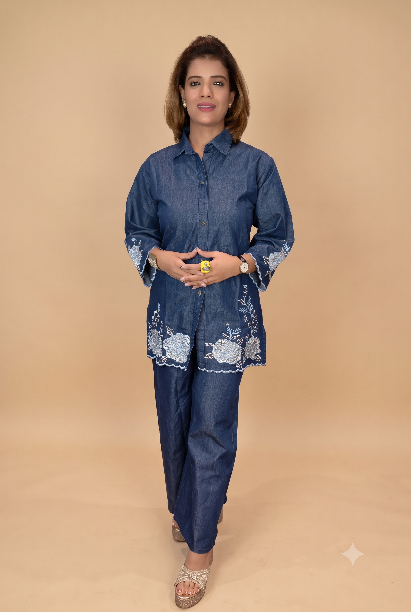 Indigo Blue Embroidered Denim Co-Ord Set