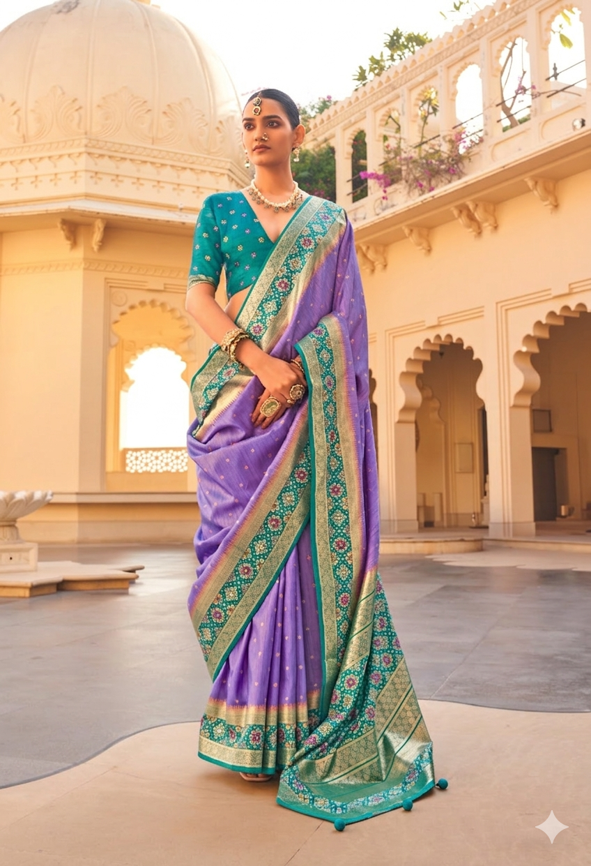 Elegant Lavender Kanjivaram Silk Saree