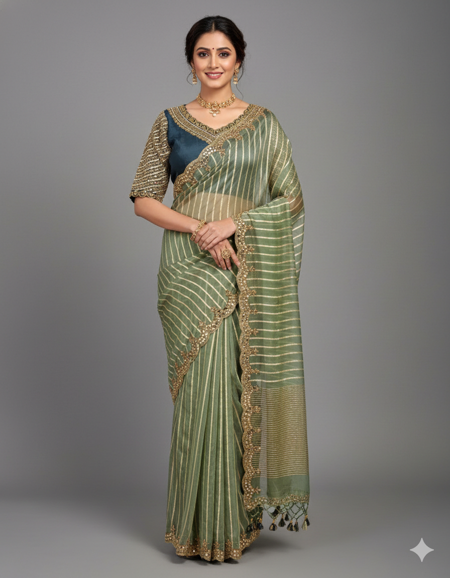 Sage & Sapphire Radiance Saree