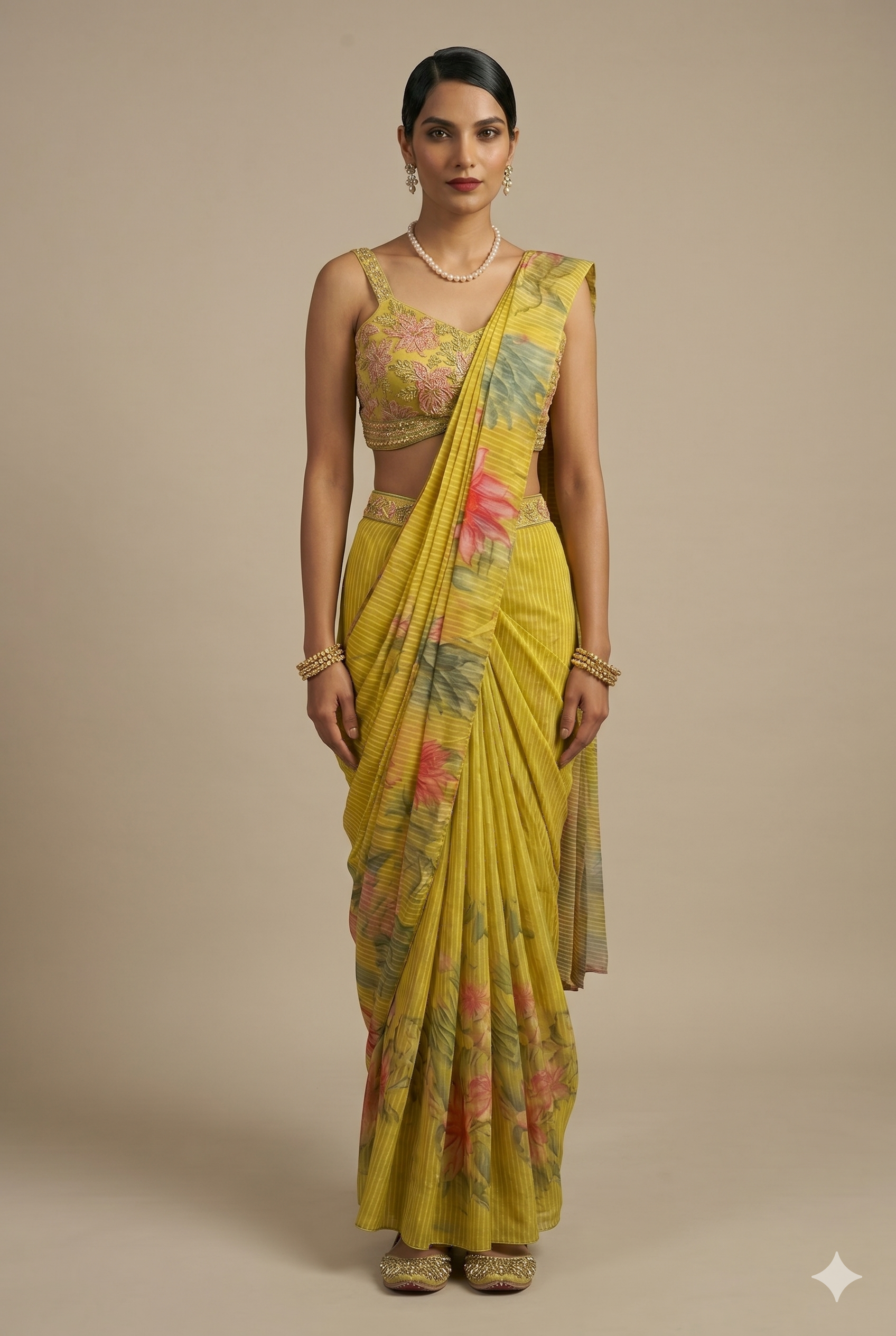 Floral Print Pre-Stitched Drape Saree Main image