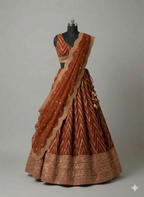 Ruby Red Chevron Silk Lehenga Set with Brocade Border (1036 GA-39)