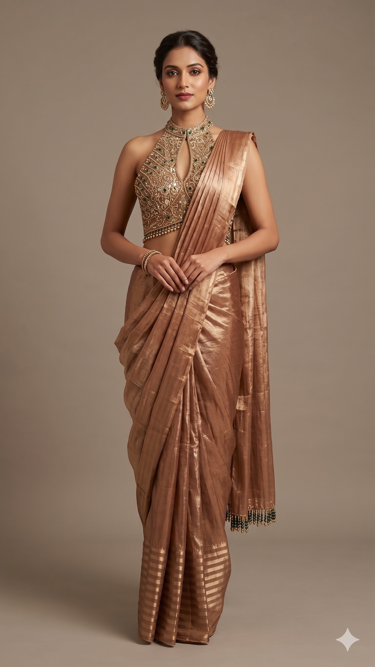 Golden Bronze Draped Saree