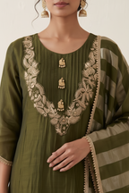 Olive Gold Silk Suit Set