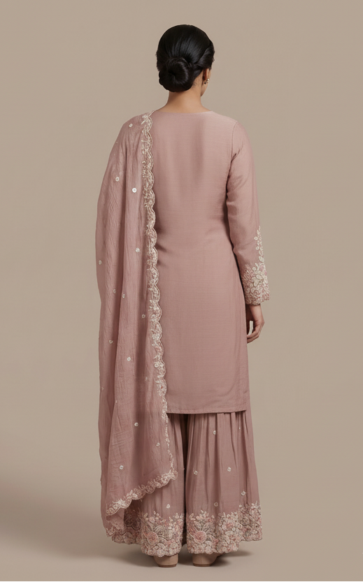 Dusty Rose Floral Sharara Suit Set