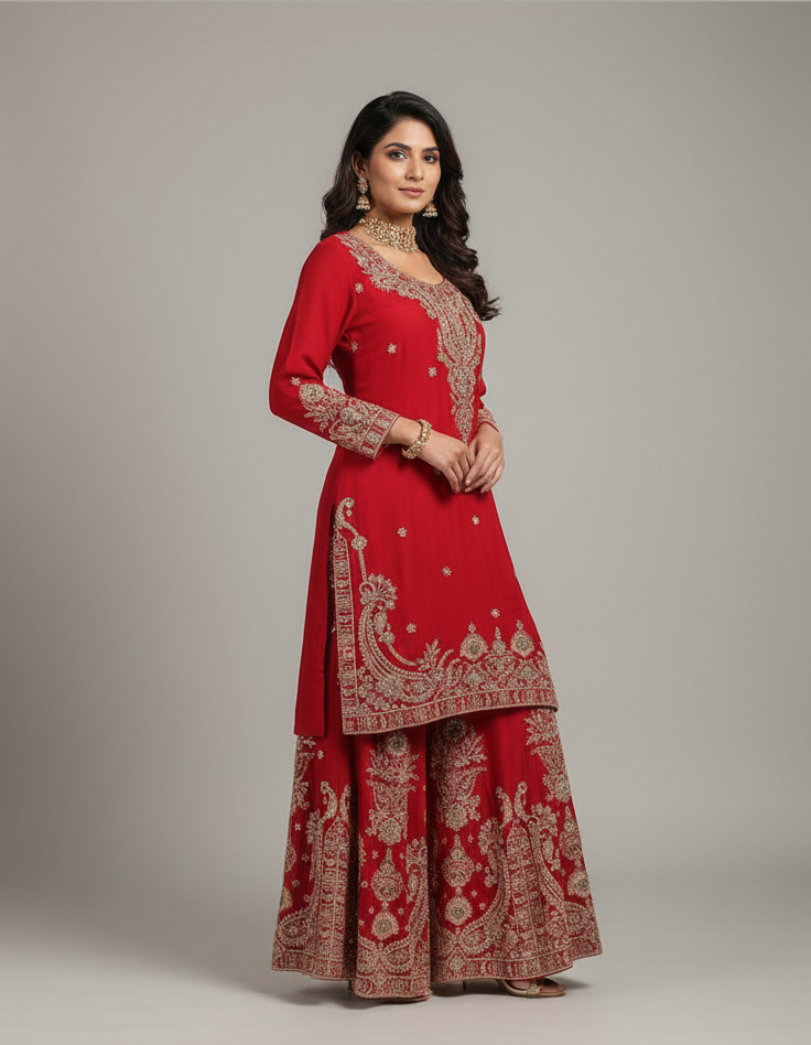 Royal Crimson Gilded Sharara