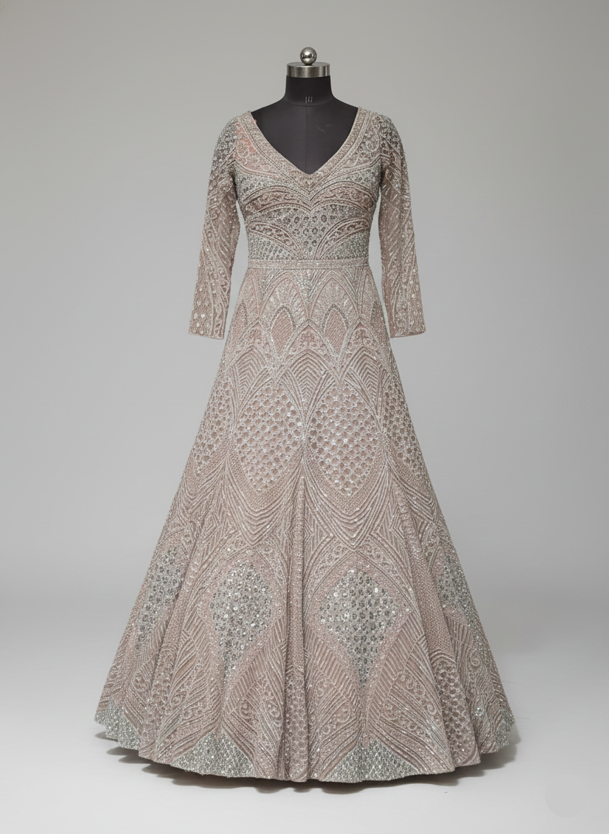 Champagne and Silver Gown with Art Deco Embellishment (DC-252624 D-56) Main image