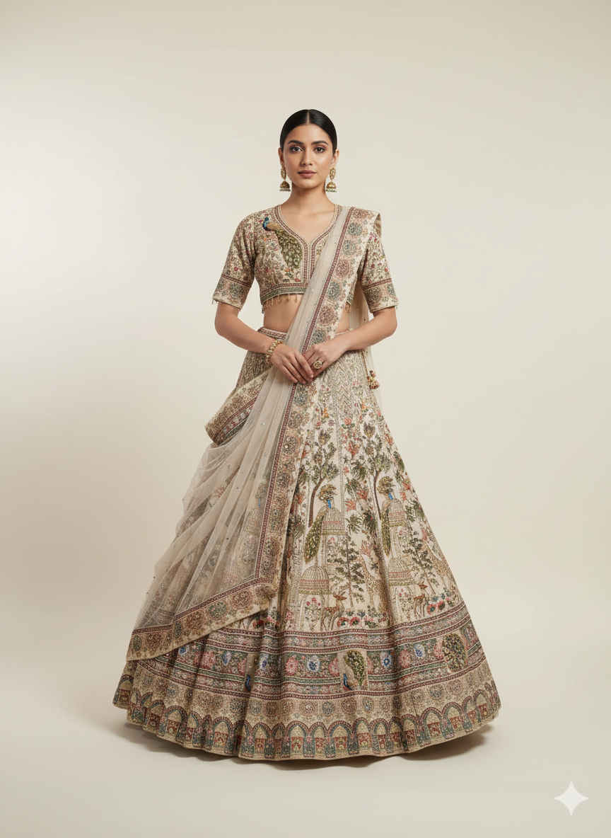 Exquisite Cream Chinnon Lehenga (LH-3131 D-19) Main image
