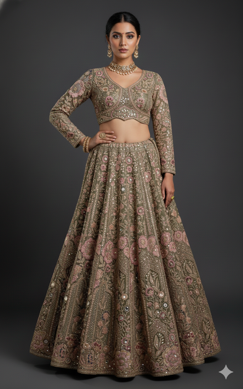 Sage Blossom Heritage Lehenga Main image