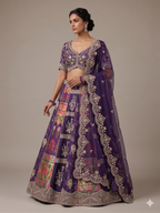 Royal Plum Patchwork & Embroidered Lehenga