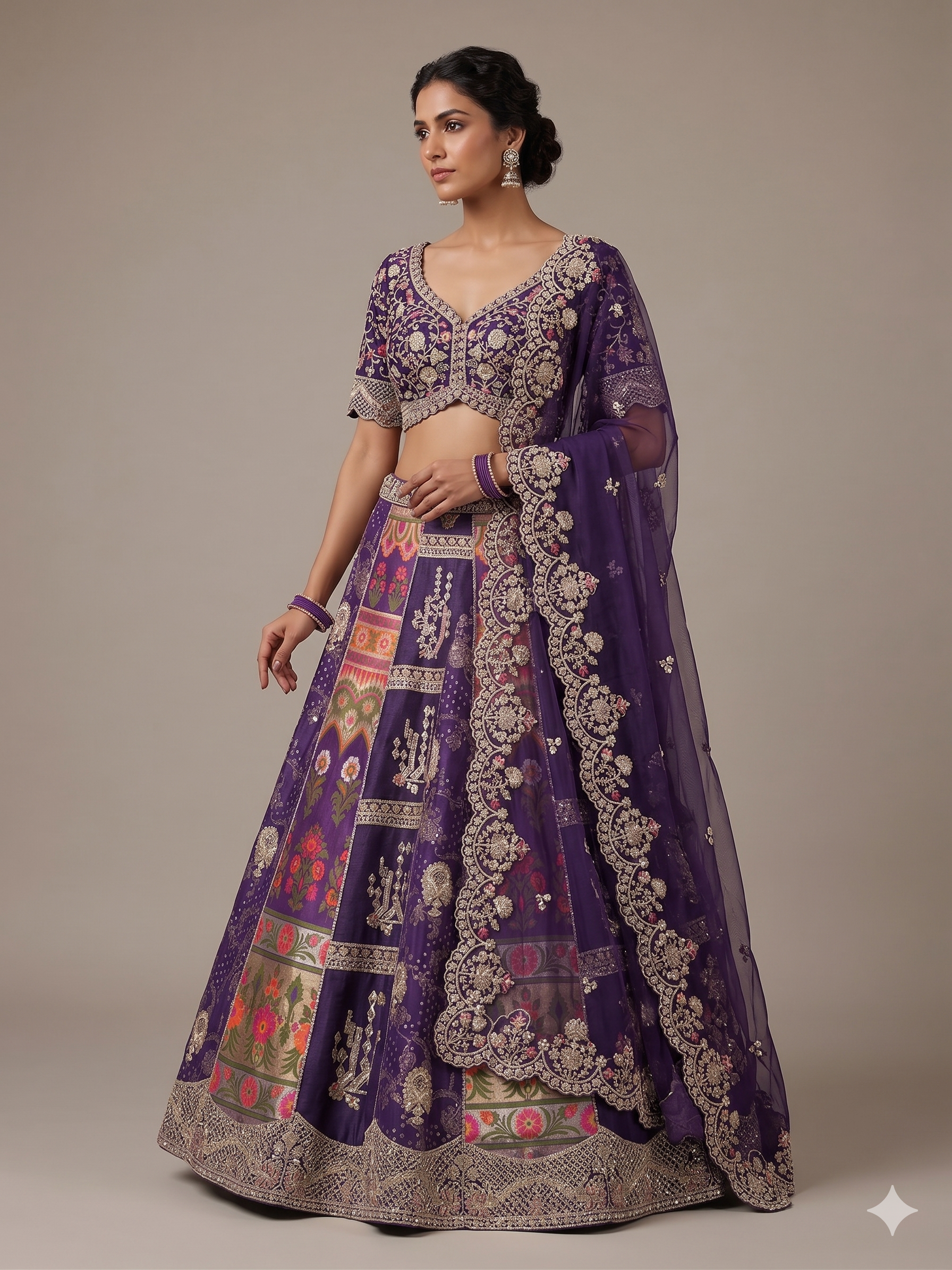 Royal Plum Patchwork & Embroidered Lehenga