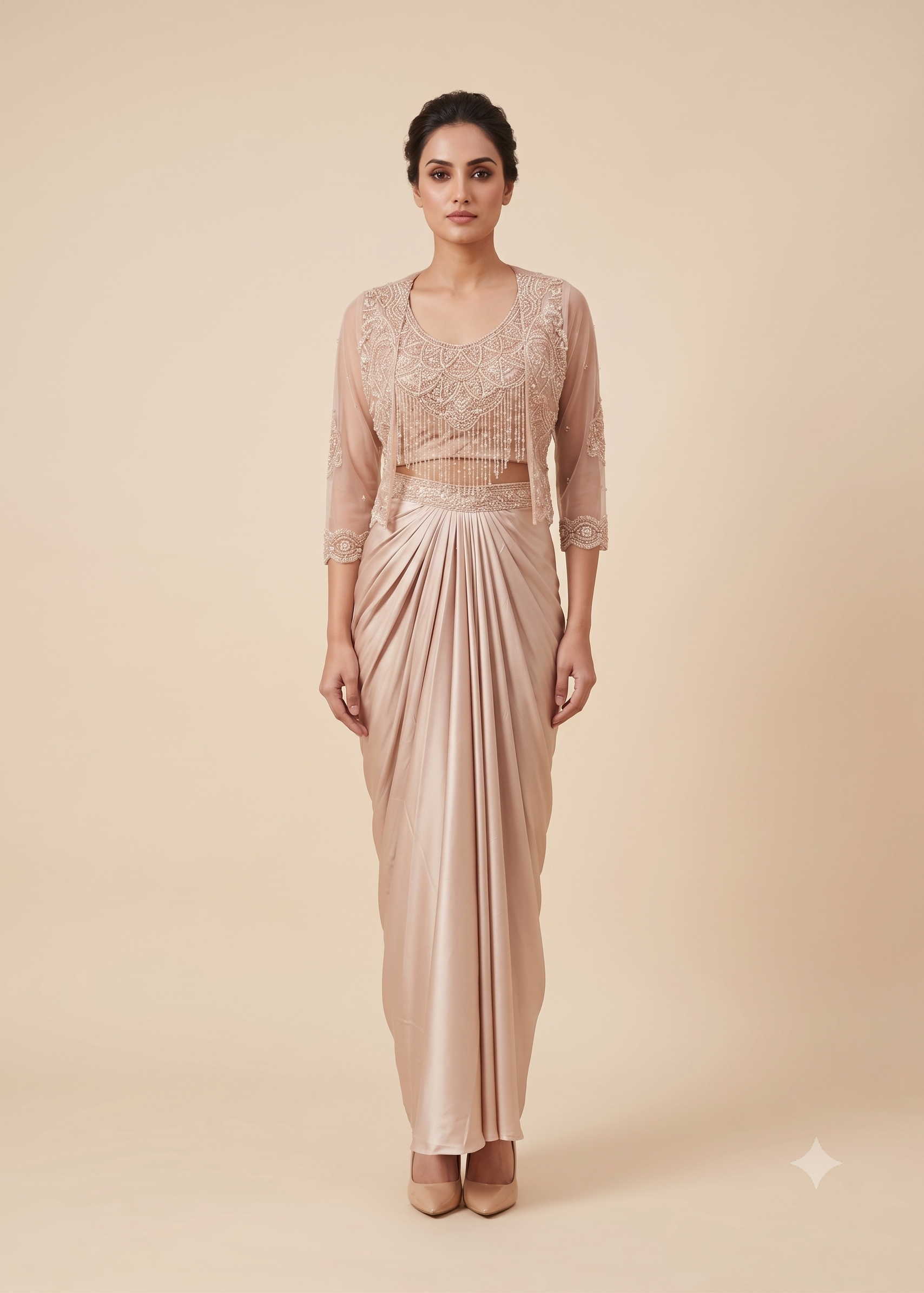 Champagne Beige Dhoti Skirt Set Main image