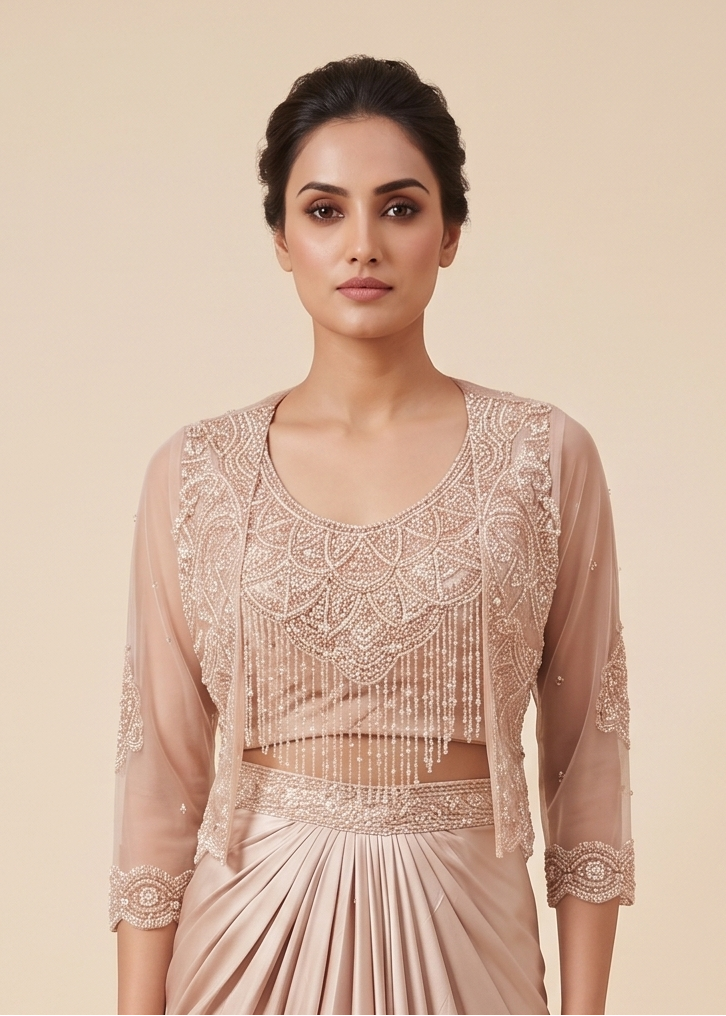 Champagne Beige Dhoti Skirt Set Secondary image
