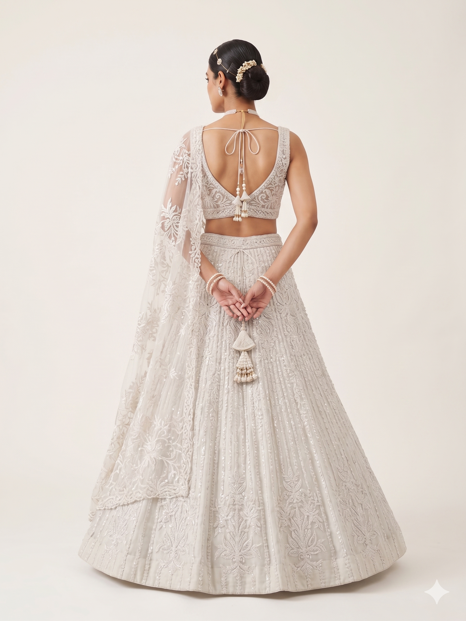 Ivory Embroidered Bridal Lehenga Set Secondary image