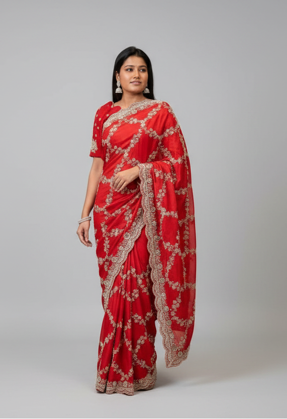 Red diamond Saree Main image