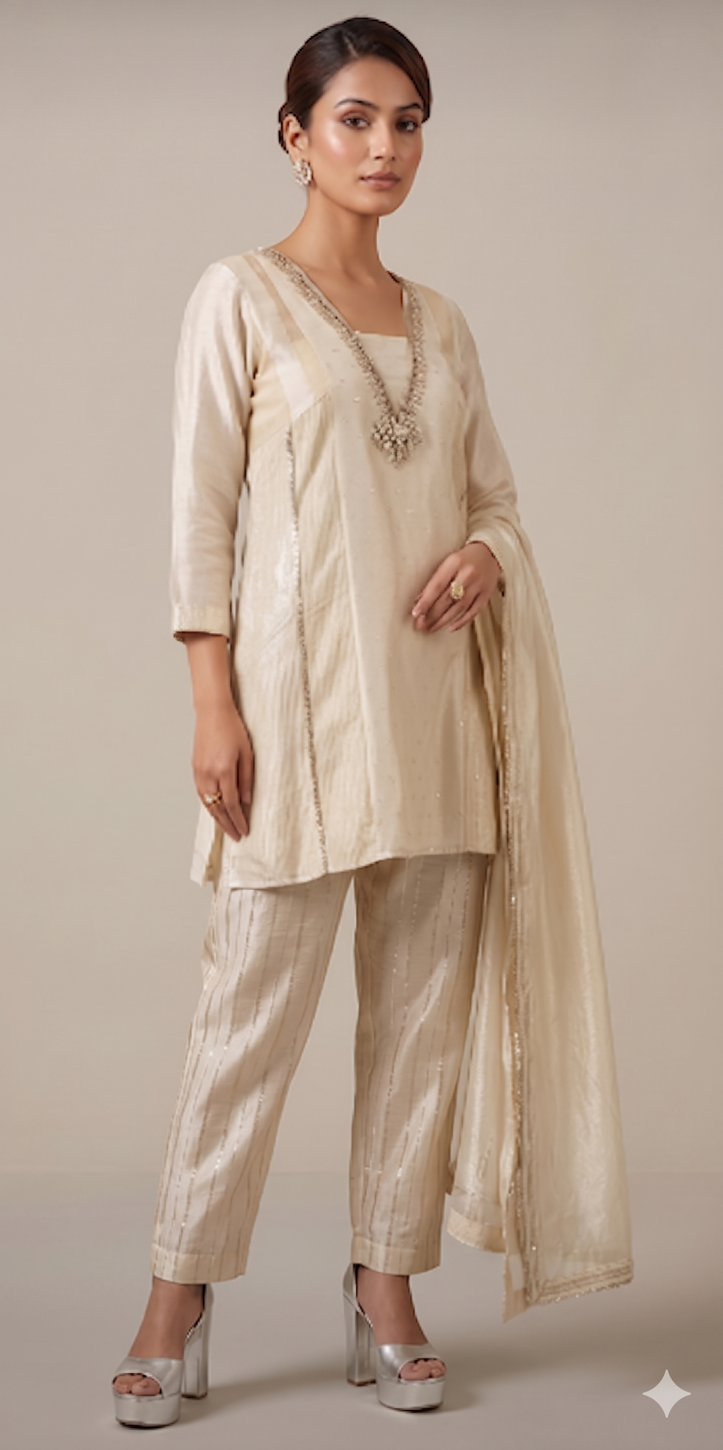 Ivory Chanderi Silk Kurta Set Main image