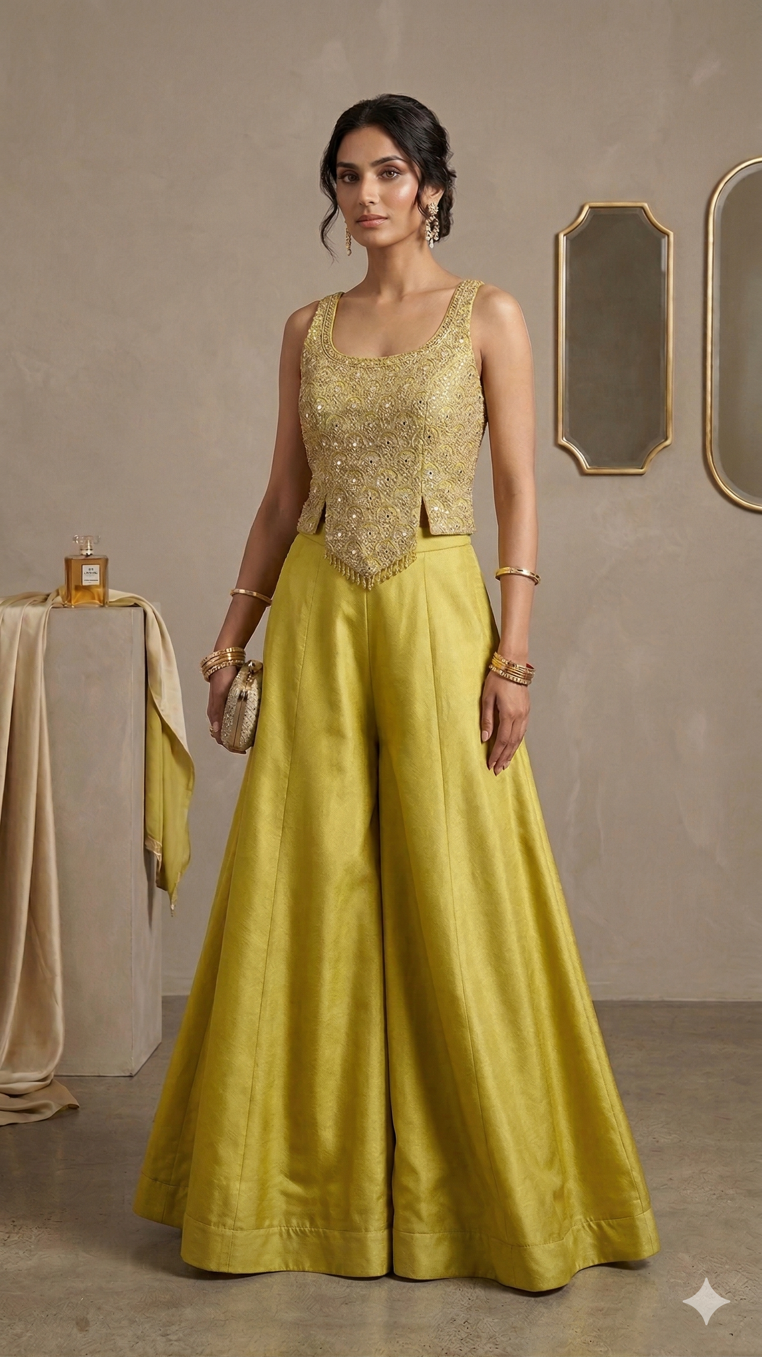 Embellished Peplum Top and Palazzo Set
